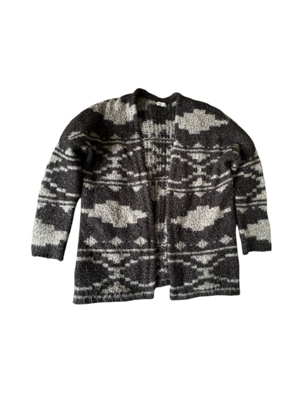 Cozy Black & Gray Patterned Open-Front Women's Sweater